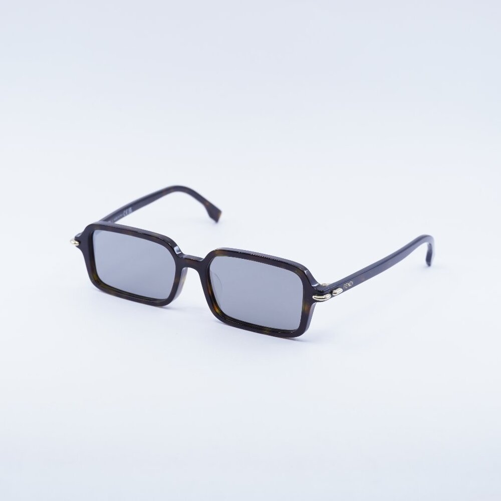 Fendi FE40174F 52C Sunglasses Havana Rectangle Frame, Smoke Mirror Lenses